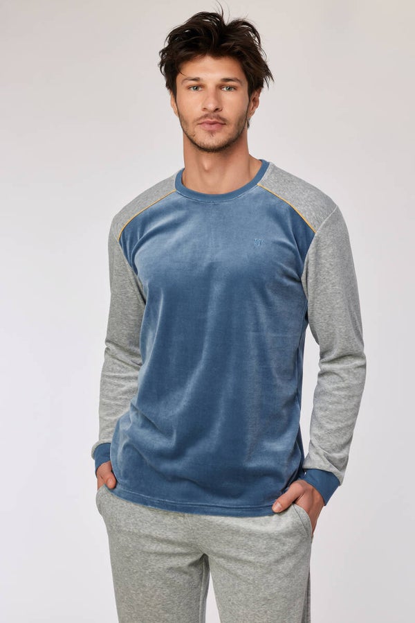 Blauwgrijze pyjama in velours, large