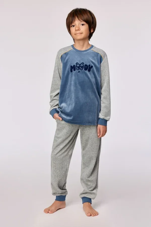 Blauwgrijze pyjama in velours, 8 jaar