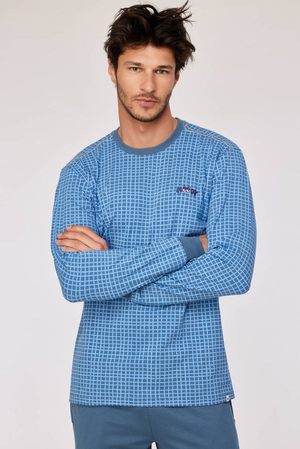 Blauwe ruitjes pyjama met grijze broek in katoen, XX-large