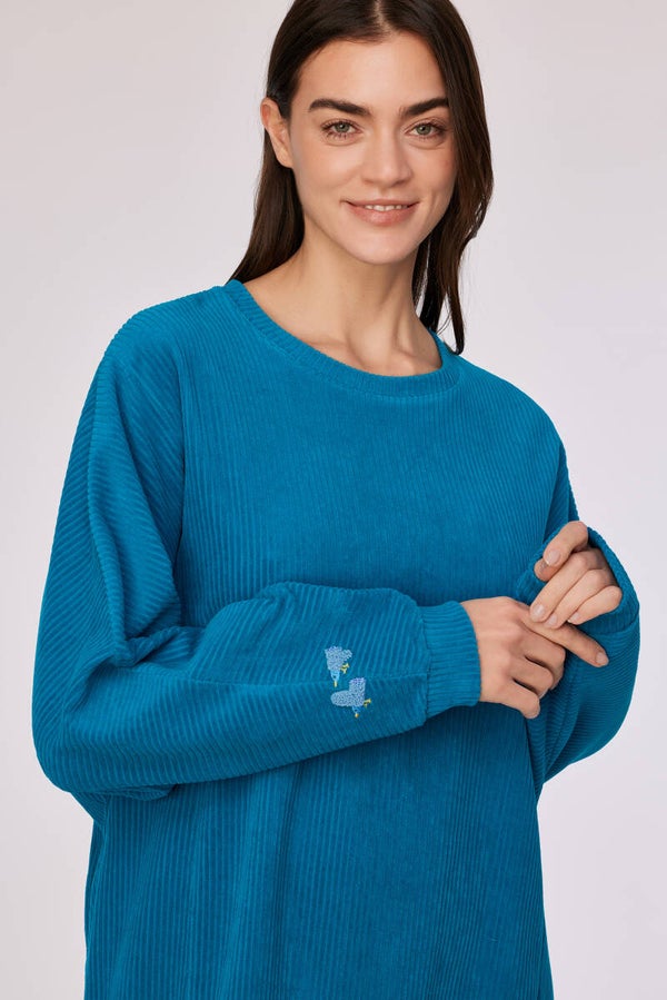 Groenblauw gestreept slaapkleedje in velours, large