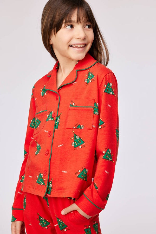 Rode pyjama van katoen met speelse print, 3 jaar