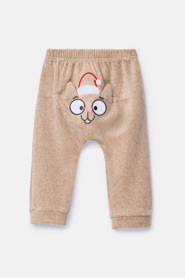 Beige pyjama van velours met speelse print, 3 maand