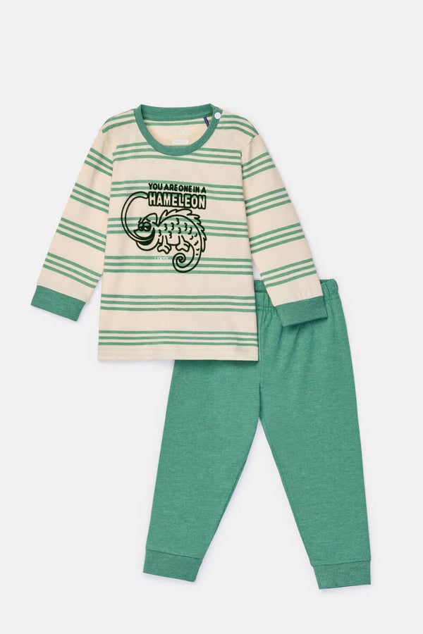 Jongens-Heren pyjama, groen gestreept, 18 maand