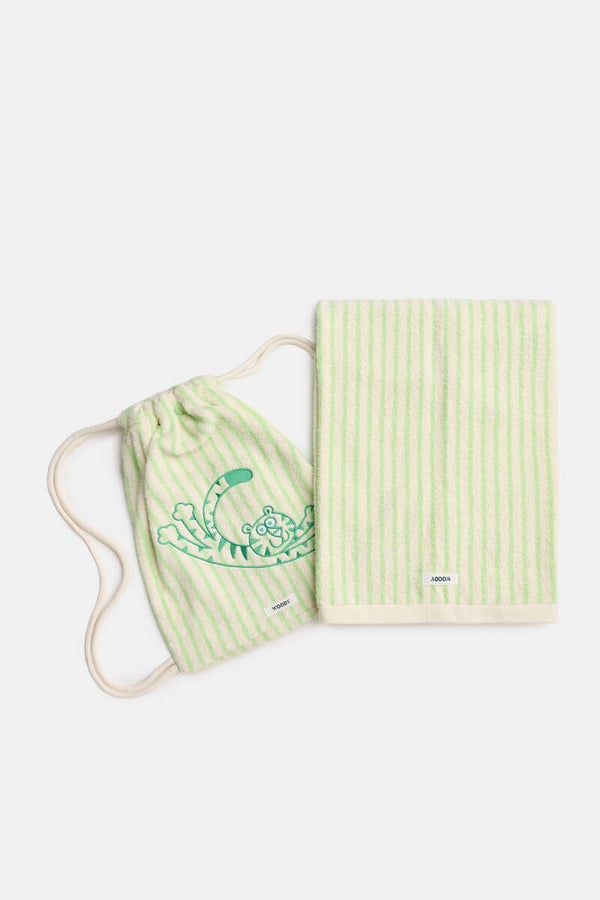 Beach towel in a bag, 70x140 cm, groene streep