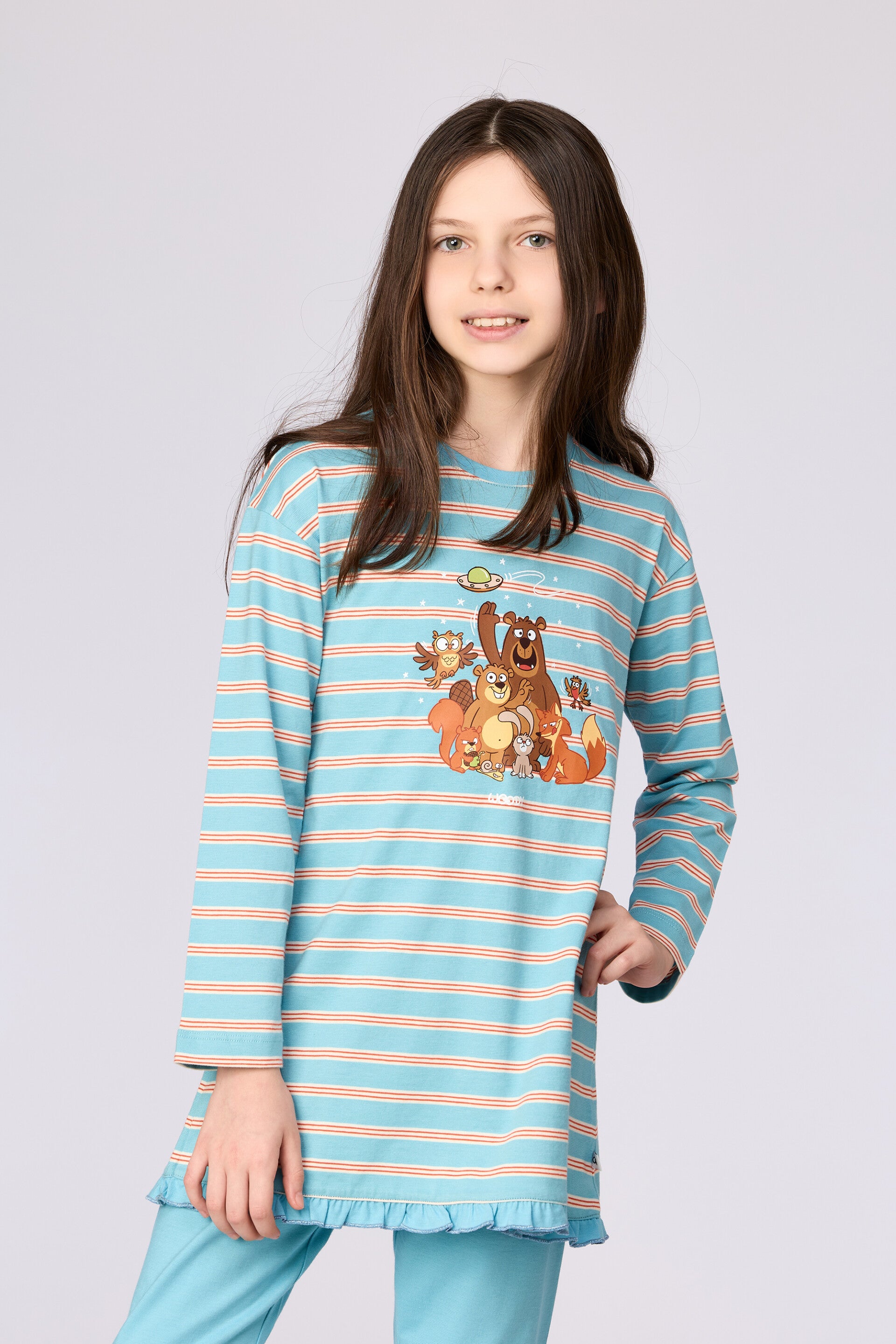 Meisjes-Dames pyjama, blauwe streep - 12 jaar