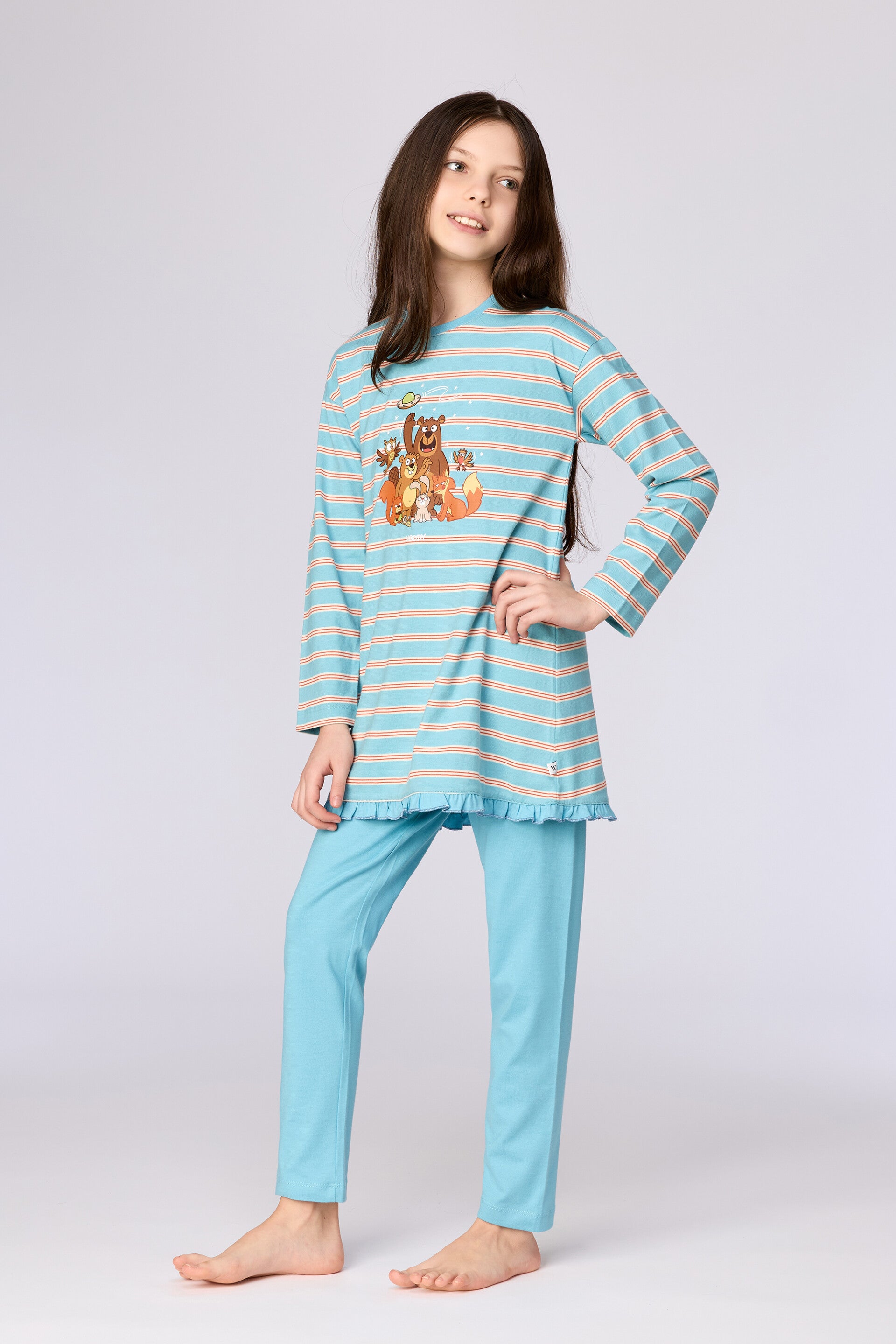 Meisjes-Dames pyjama, blauwe streep - 6 jaar
