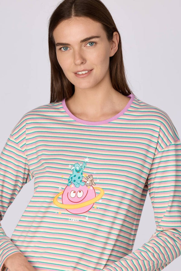 Meisjes-Dames pyjama, multicolor streep - medium