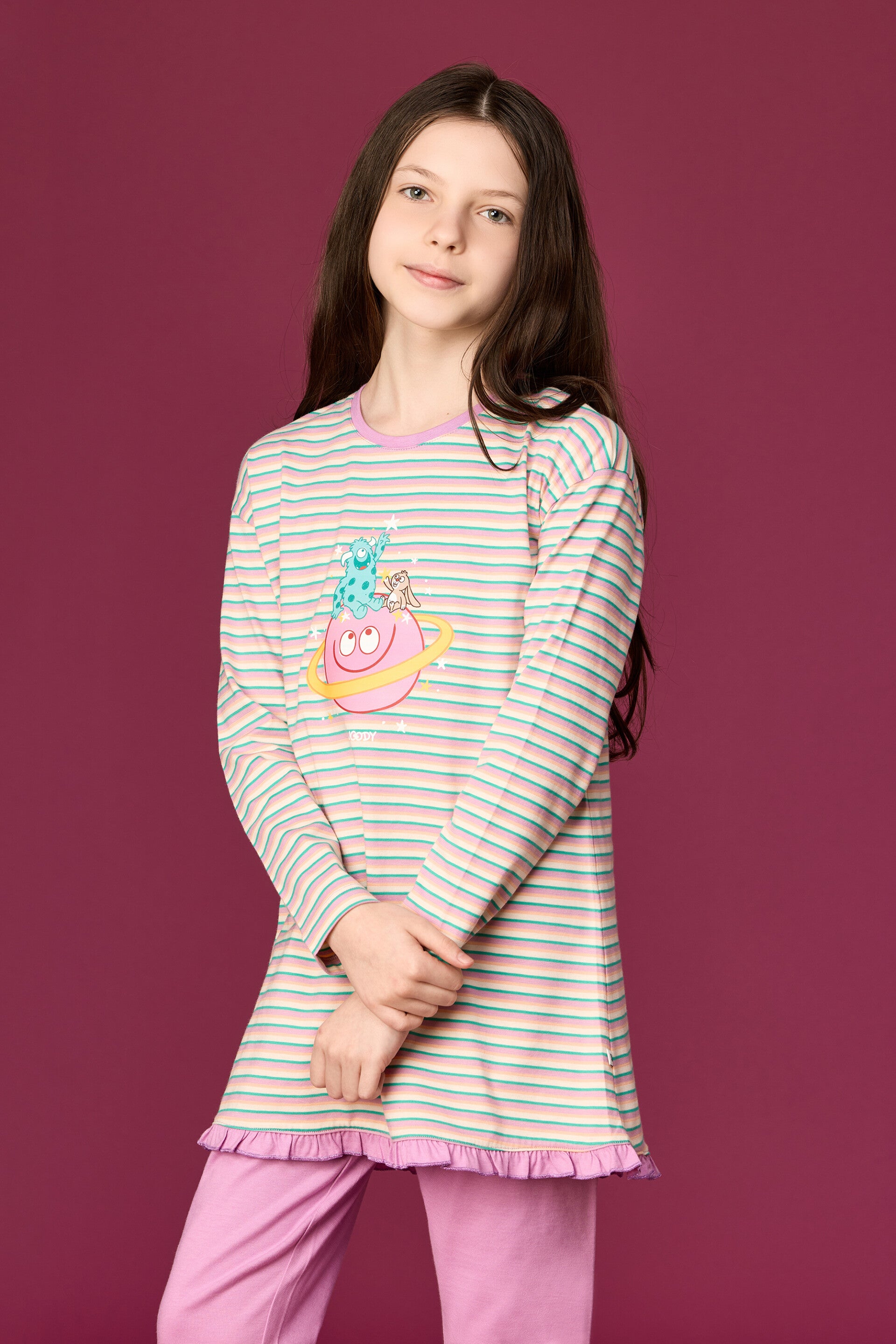 Meisjes-Dames pyjama, multicolor streep - 4 jaar