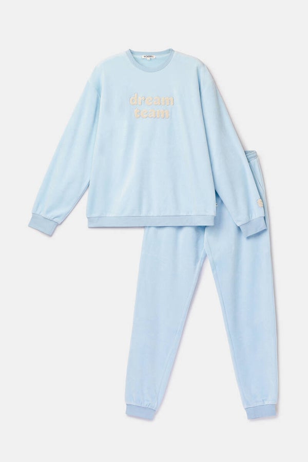Blauw 2-delige setje in velours, 4 jaar