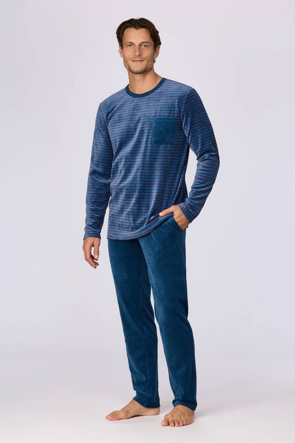 Blauwe pyjama in zacht velours - XX-large (wordt binnenkort geleverd, bestel nu reeds)