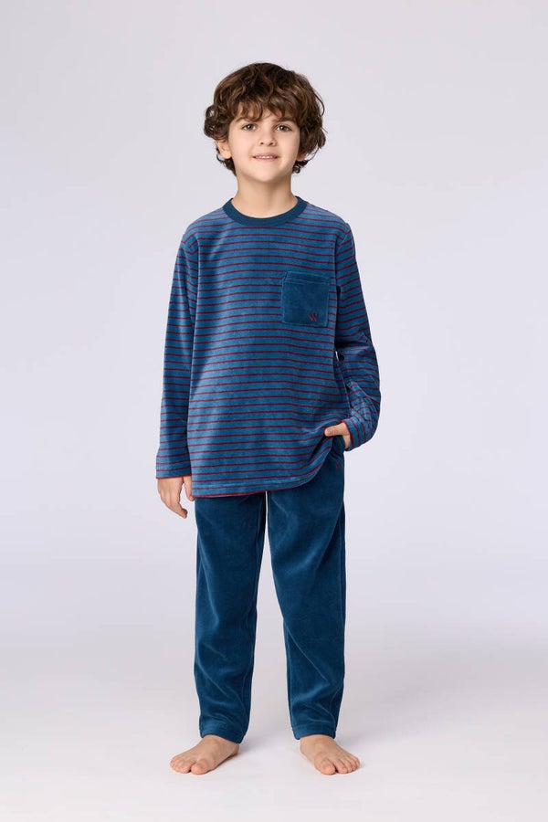 Blauwe pyjama in zacht velours - 12 jaar (wordt binnenkort geleverd, bestel nu reeds)