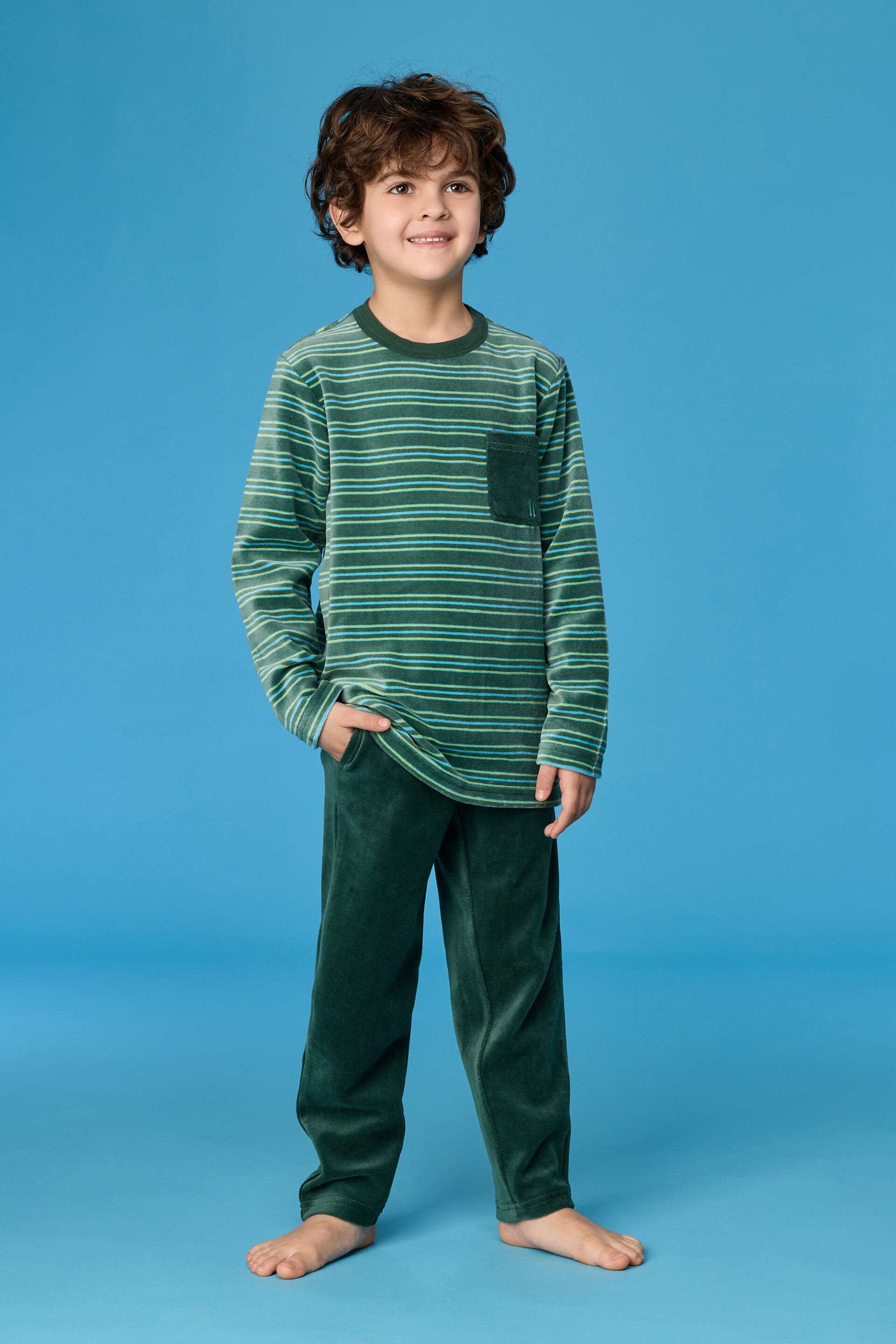 Groene pyjama in zacht velours - 12 jaar
