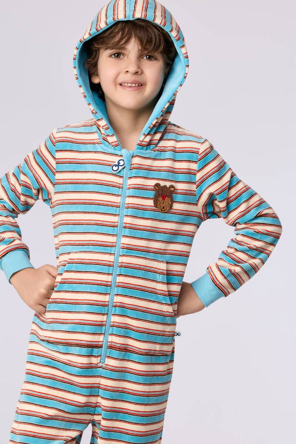 Prachtige gestreepte onesie in velours, 10 jaar (wordt binnenkort geleverd, bestel nu reeds)