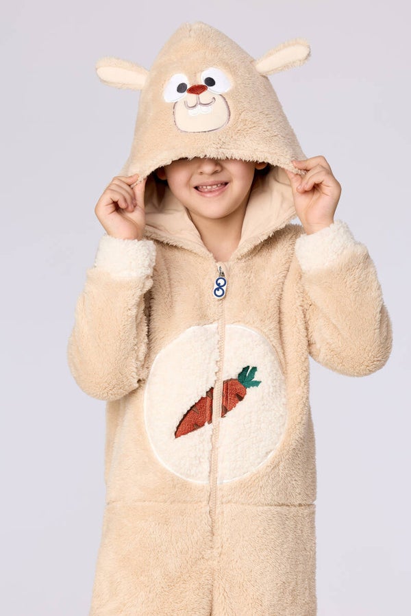 Beige onesie in superzachte teddystof, 4 jaar