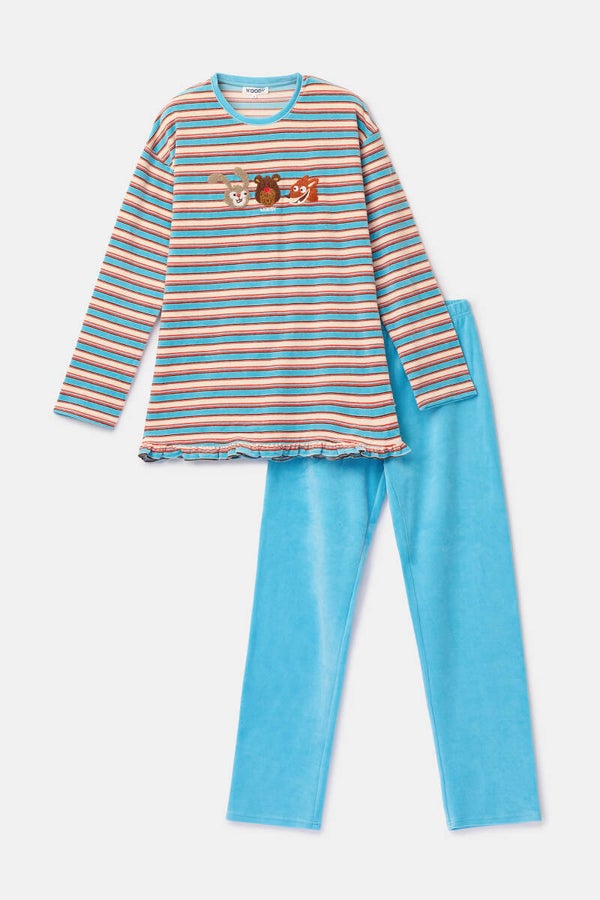 leuke meisjes/dames pyjama in zacht velours - medium (deze pyjama wordt binnenkort geleverd, reserveer hem nu reeds)