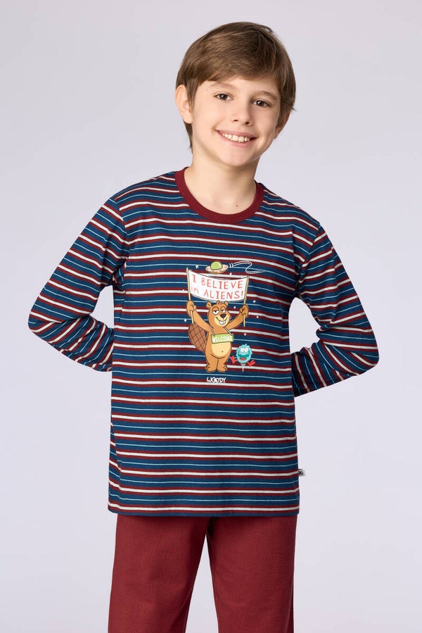 Jongens-Heren pyjama, donkerblauwe streep print - 6 jaar
