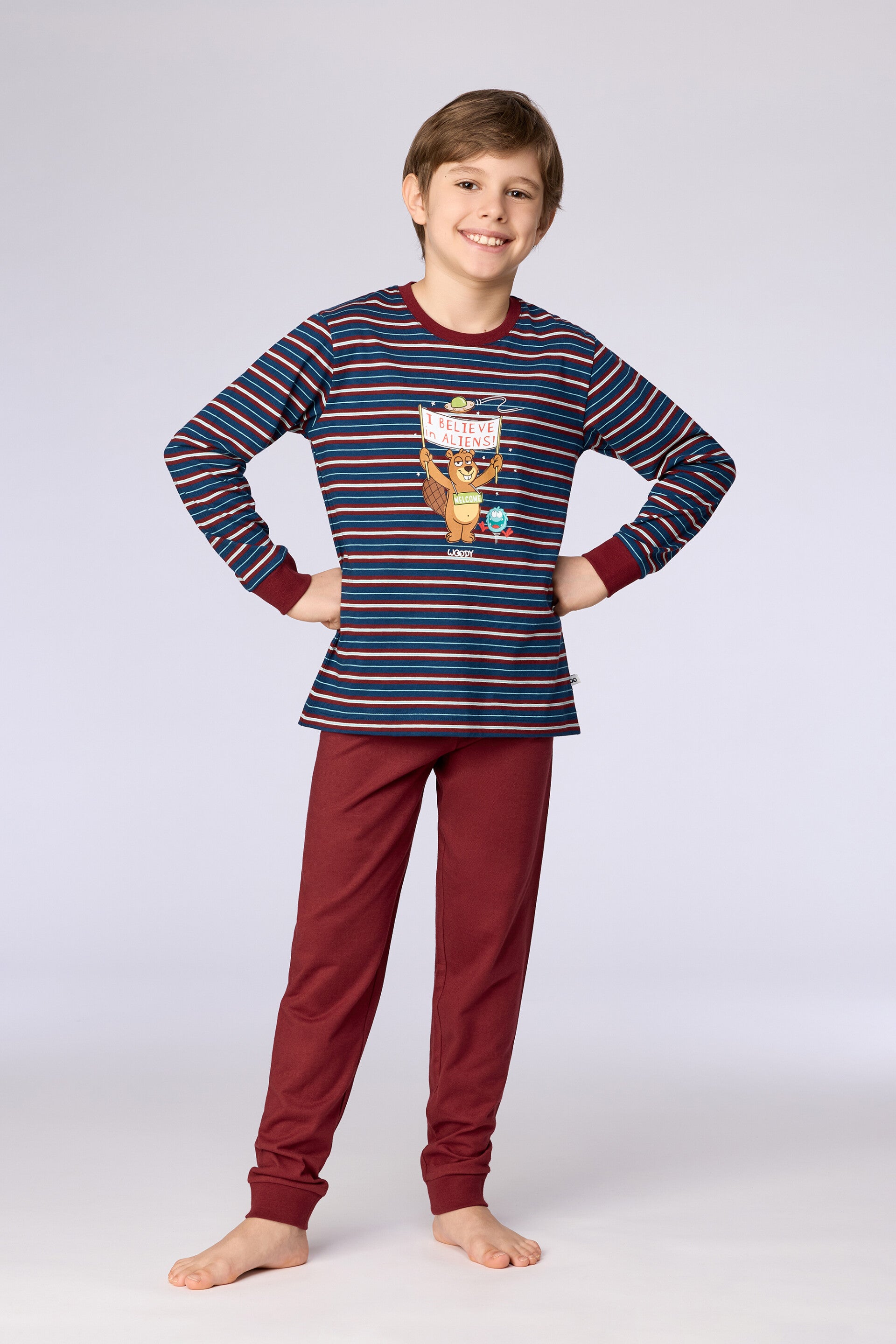 Jongens-Heren pyjama, donkerblauwe streep print - 3 jaar