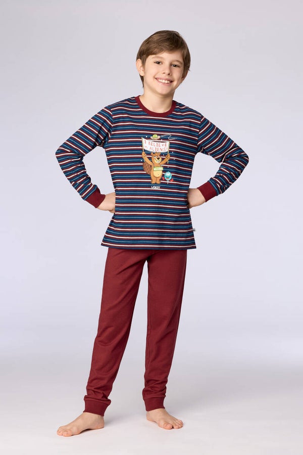 Jongens-Heren pyjama, donkerblauwe streep print - 8 jaar