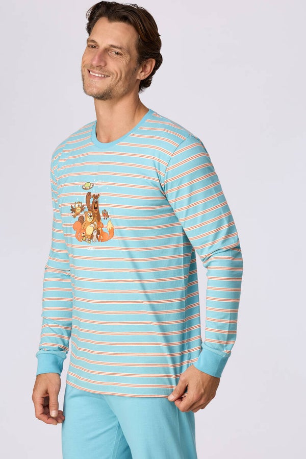 Jongens-Heren pyjama, blauwe streep - large