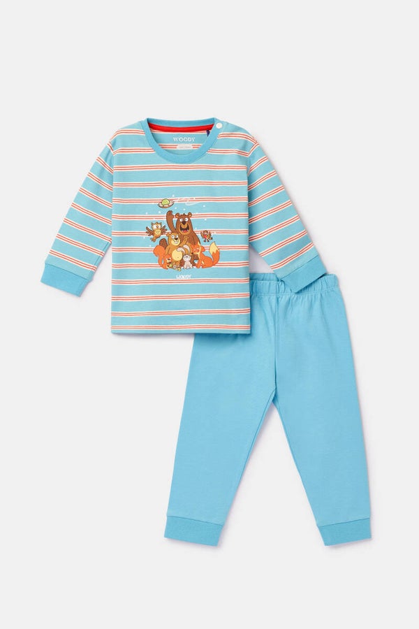 Baby pyjama, blauwe streep - 12 maand