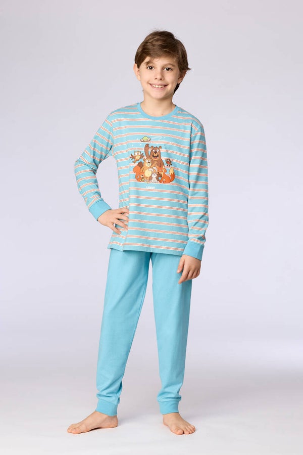 Jongens-Heren pyjama, blauwe streep - 8 jaar