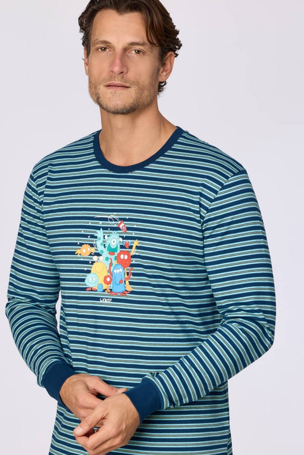 Jongens-Heren pyjama, blauwe streep gestreept - medium