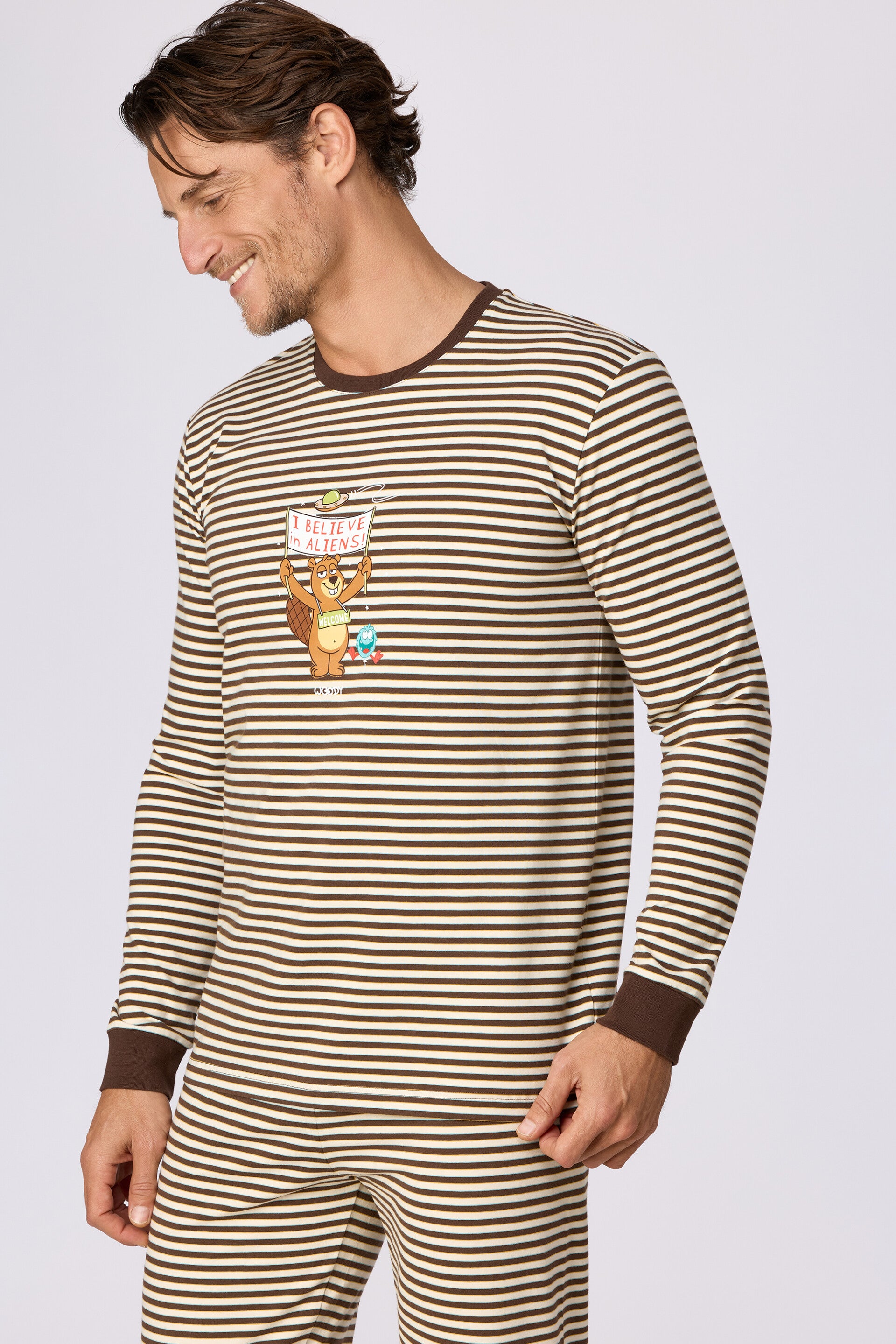 Jongens-Heren pyjama, multicolor streep - smal