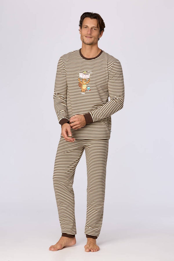 Jongens-Heren pyjama, multicolor streep - medium