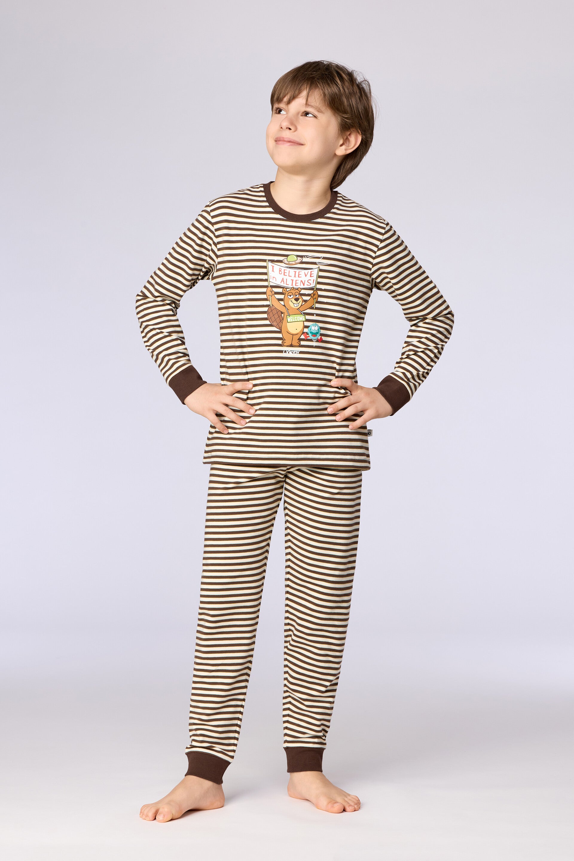 Jongens-Heren pyjama, multicolor streep - 10 jaar