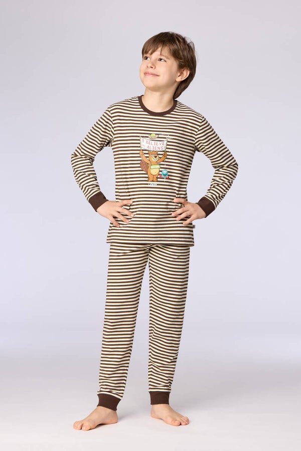 Jongens-Heren pyjama, multicolor streep - 10 jaar