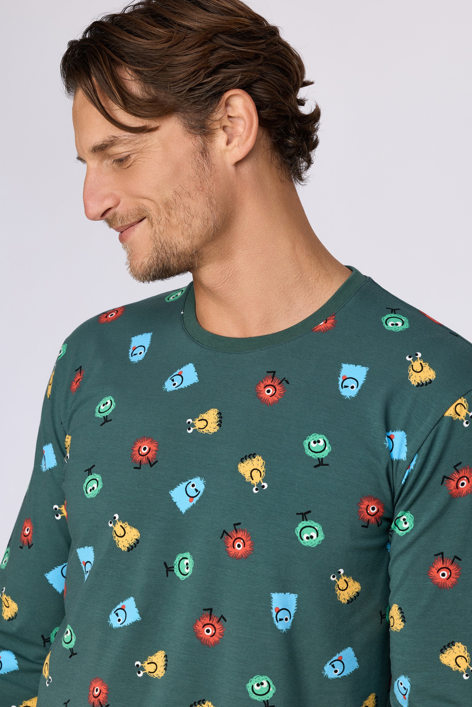 Jongens-Heren pyjama, groene alienprint - medium
