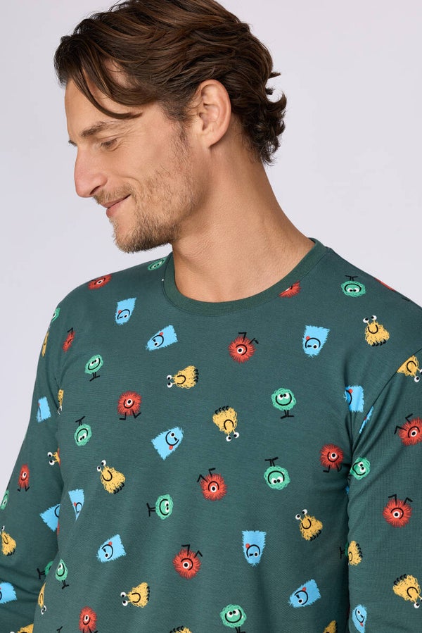 Jongens-Heren pyjama, groene alienprint - smal