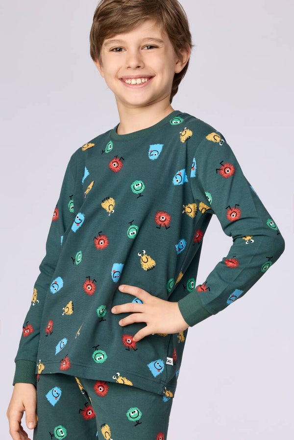 Jongens-Heren pyjama, groene alienprint - 2 jaar