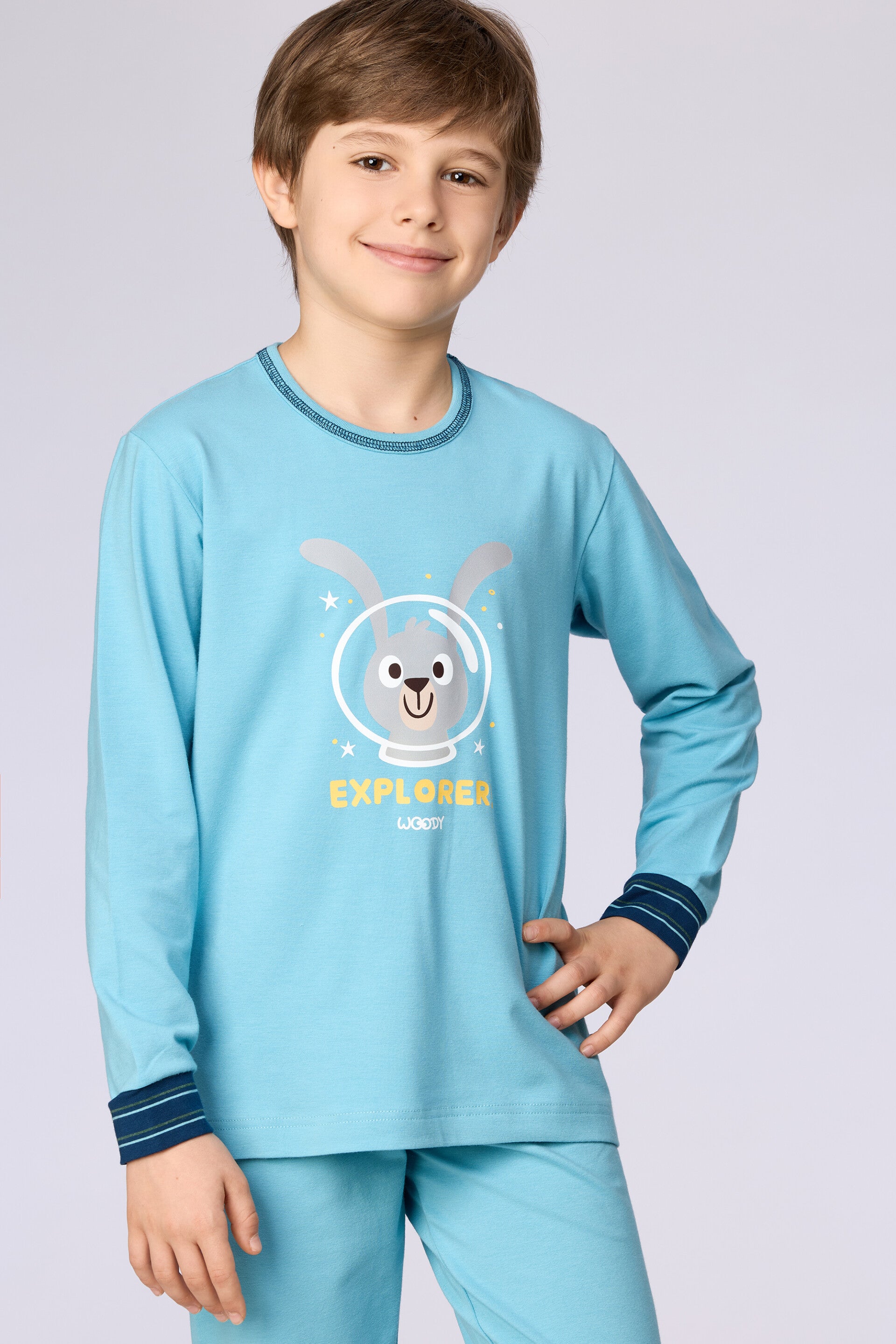 Jongens-Heren pyjama, lichtblauw, 8 jaar
