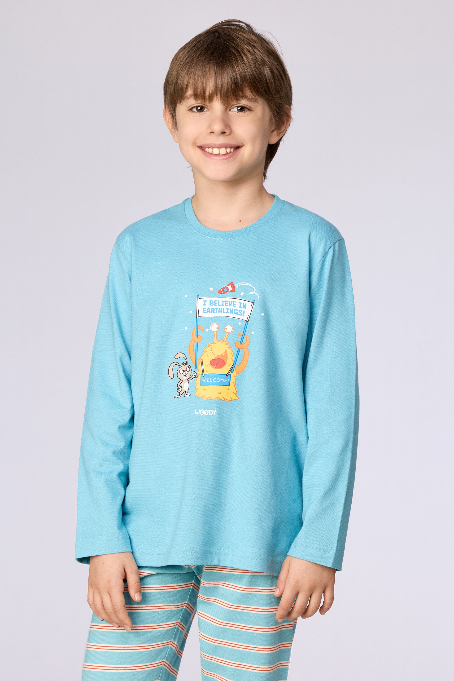 Jongens-Heren pyjama, blauw - 8 jaar