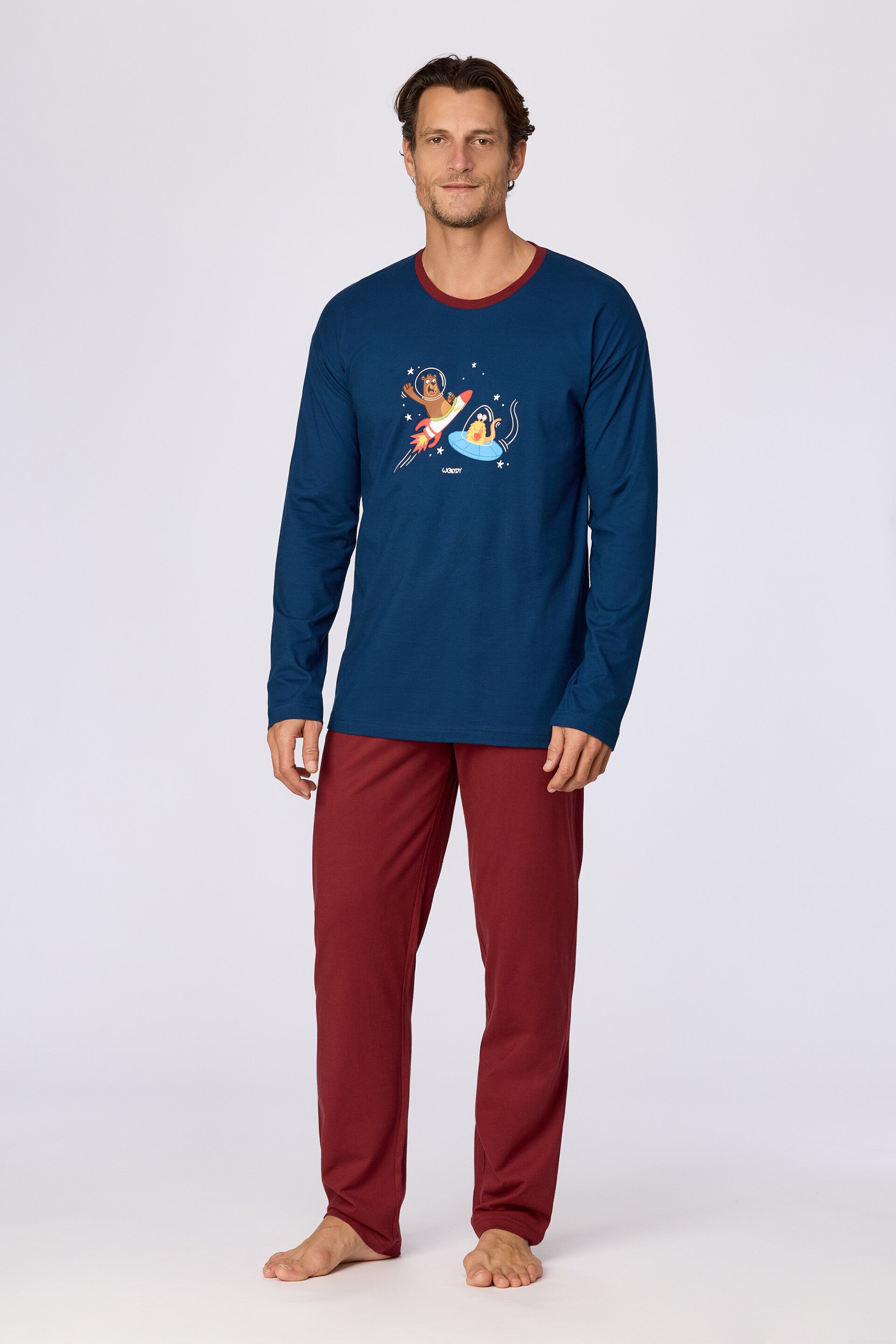 Jongens-Heren pyjama, donkerblauw, large