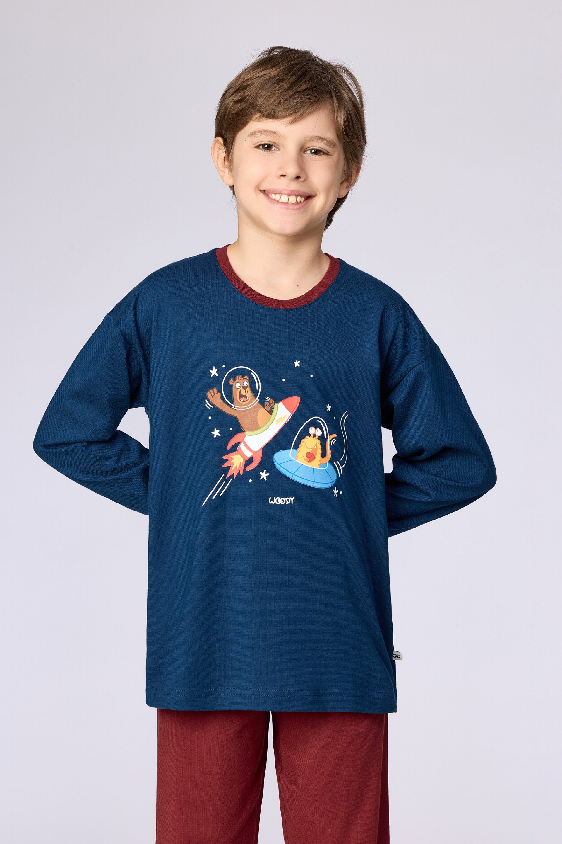 Jongens-Heren pyjama, donkerblauw, 8 jaar
