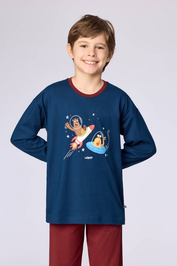 Jongens-Heren pyjama, donkerblauw, 3 jaar