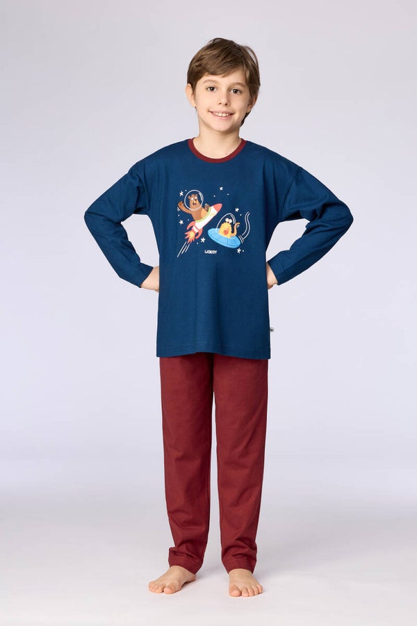 Jongens-Heren pyjama, donkerblauw, 10 jaar