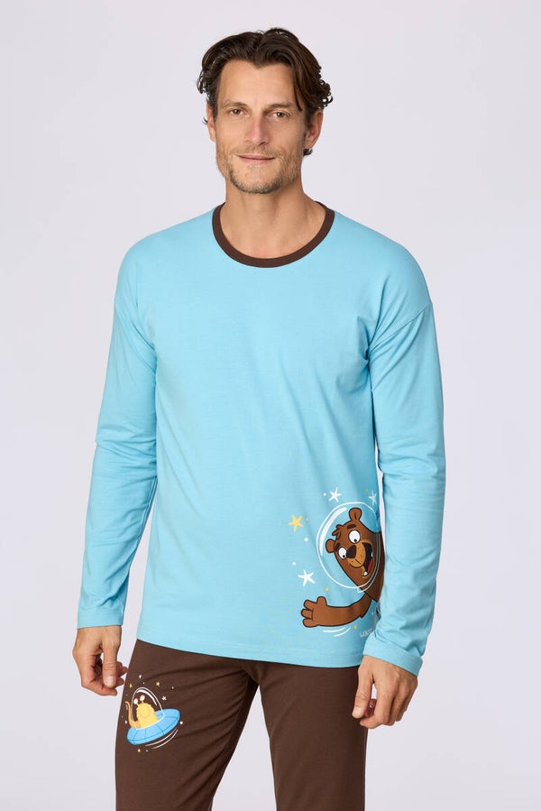 Jongens-Heren pyjama, blauw - X-large