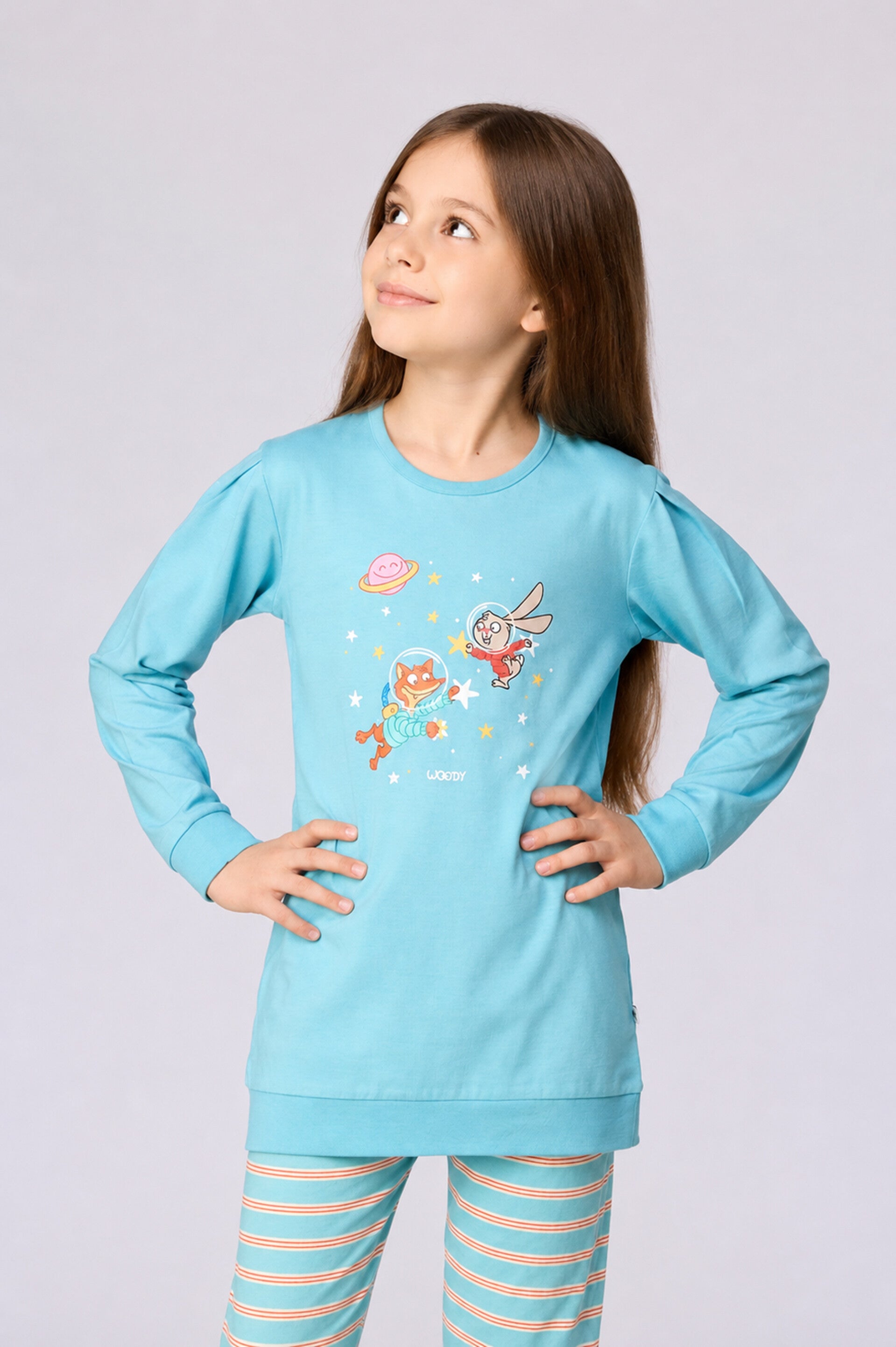 Meisjes-Dames pyjama, blauw - 6 jaar