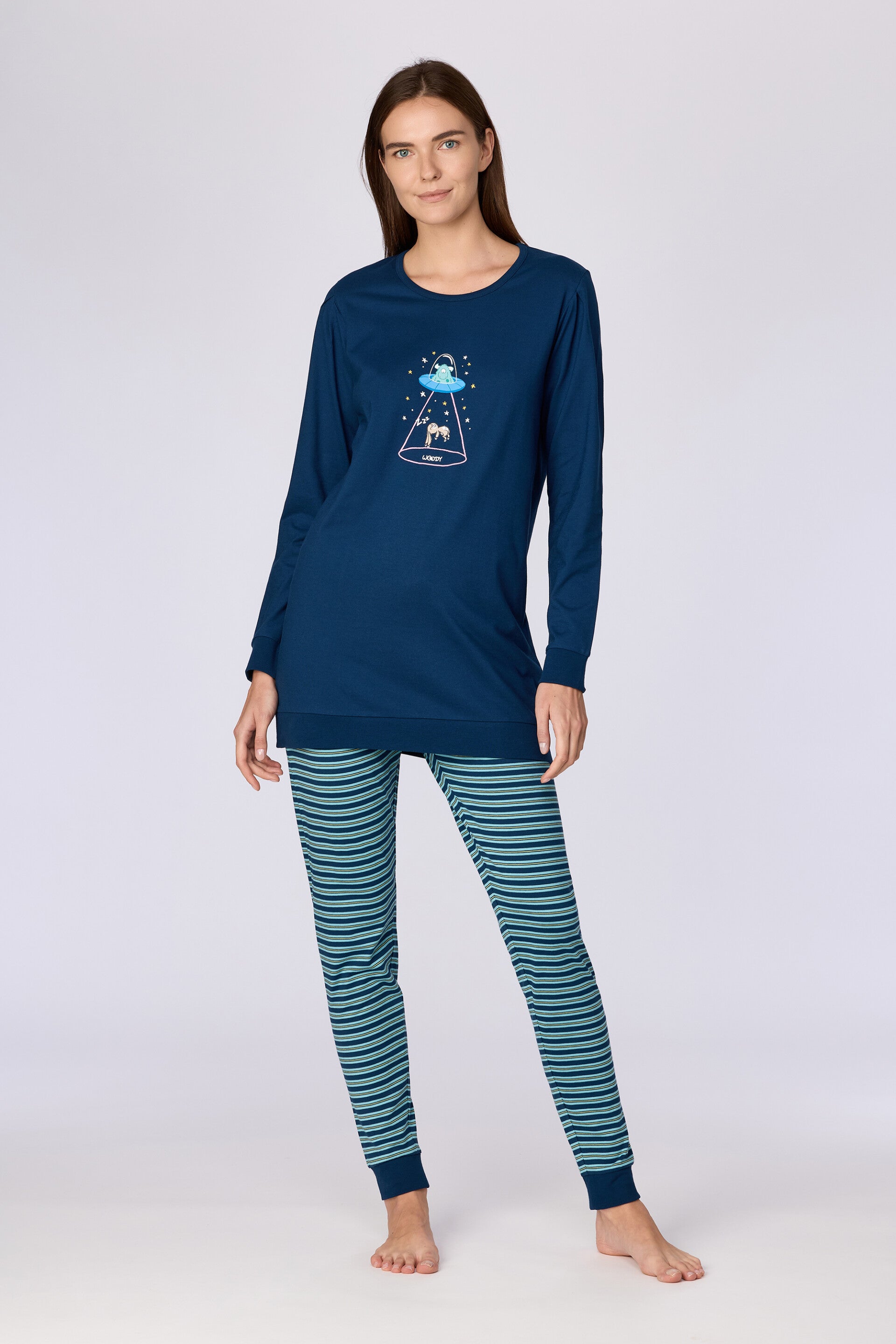 Meisjes-Dames pyjama, blauw - smal