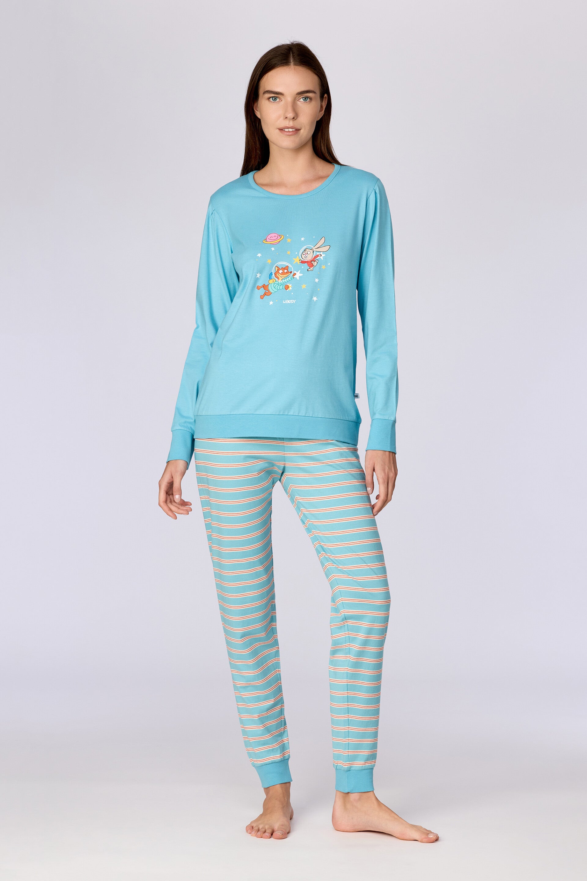 Meisjes-Dames pyjama, blauw - smal