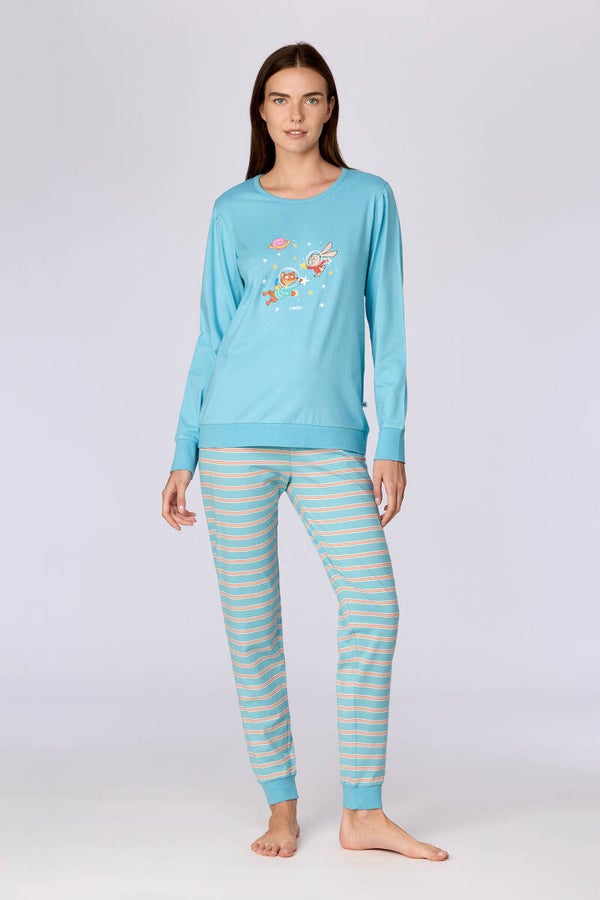 Meisjes-Dames pyjama, blauw - smal