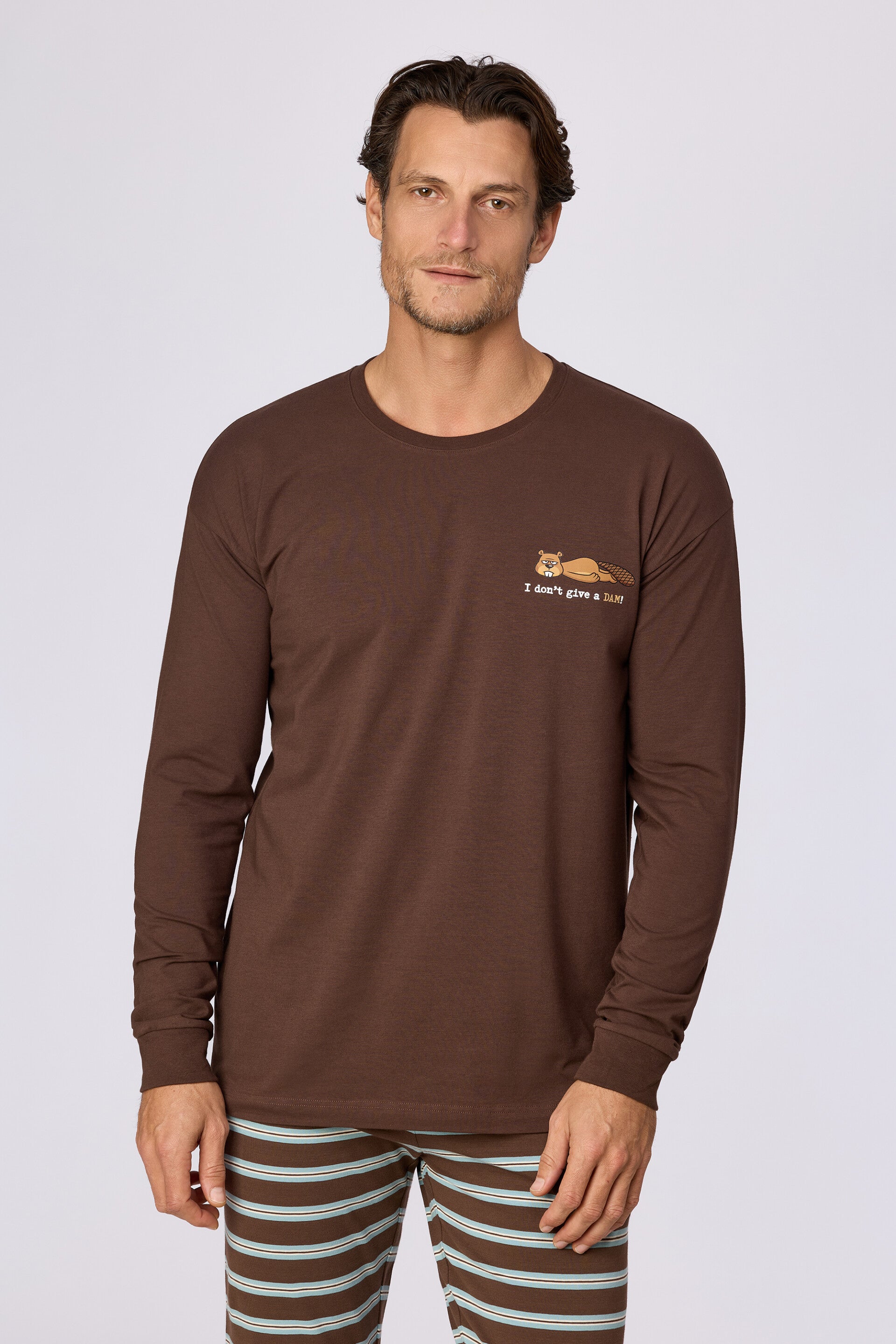 Jongens-Heren pyjama, bruin - smal