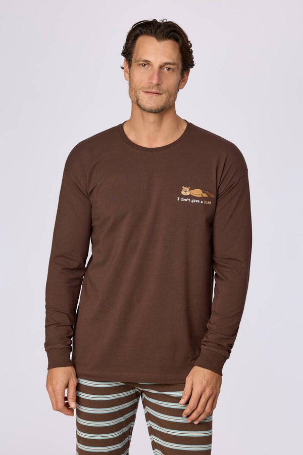 Jongens-Heren pyjama, bruin - smal