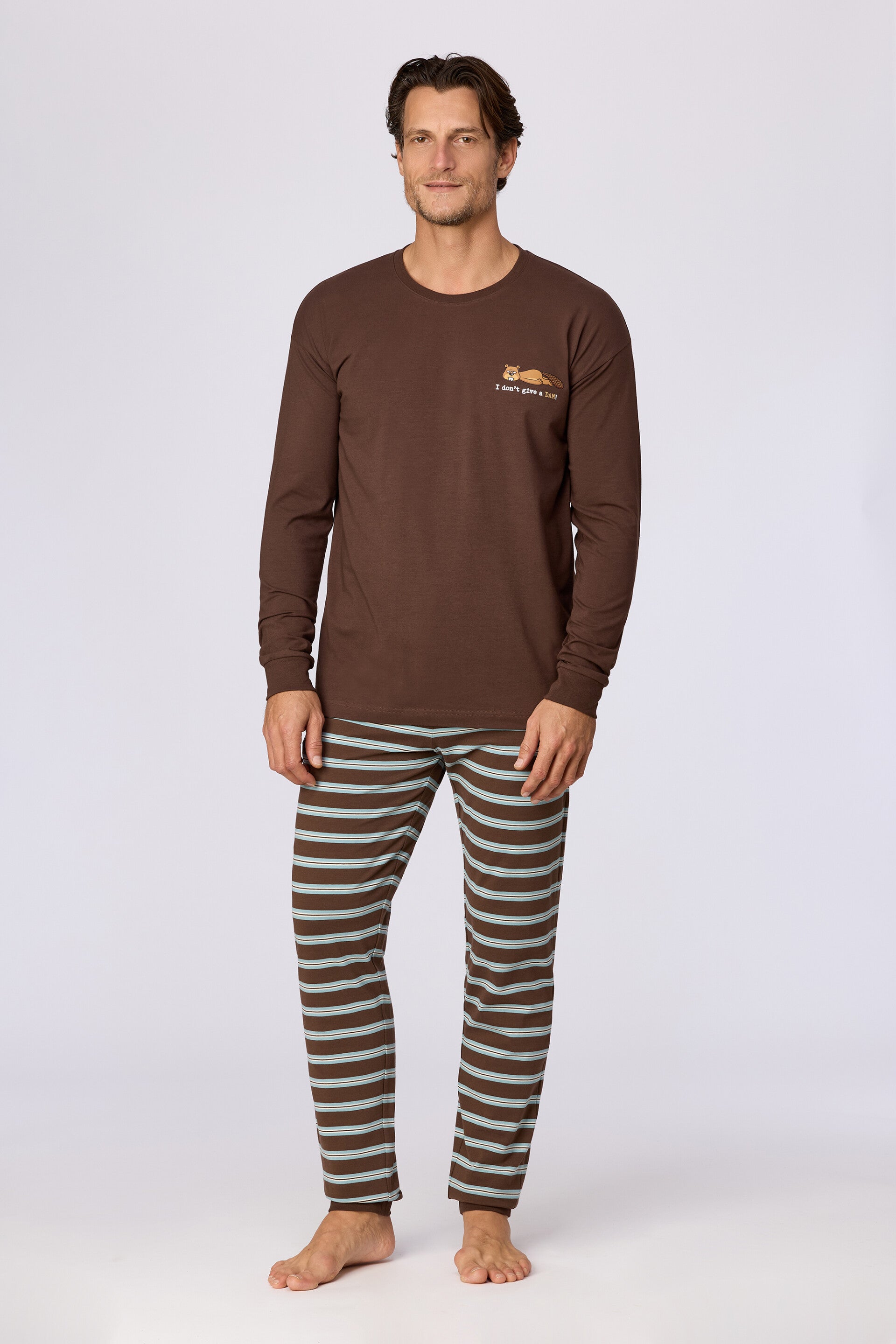 Jongens-Heren pyjama, bruin - large