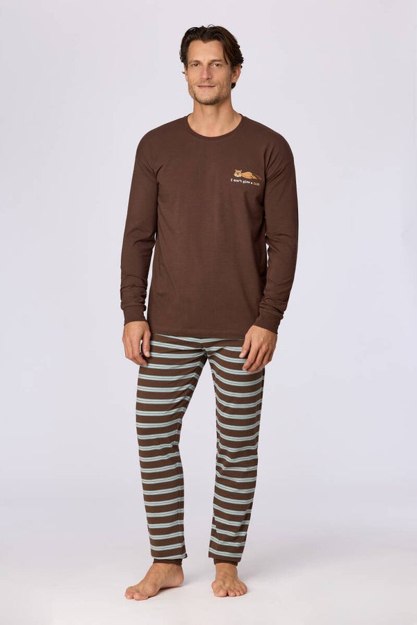 Jongens-Heren pyjama, bruin - X-large