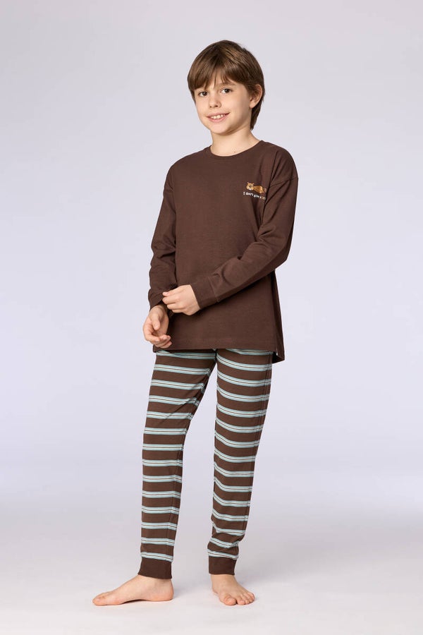 Jongens-Heren pyjama, bruin - 14 jaar