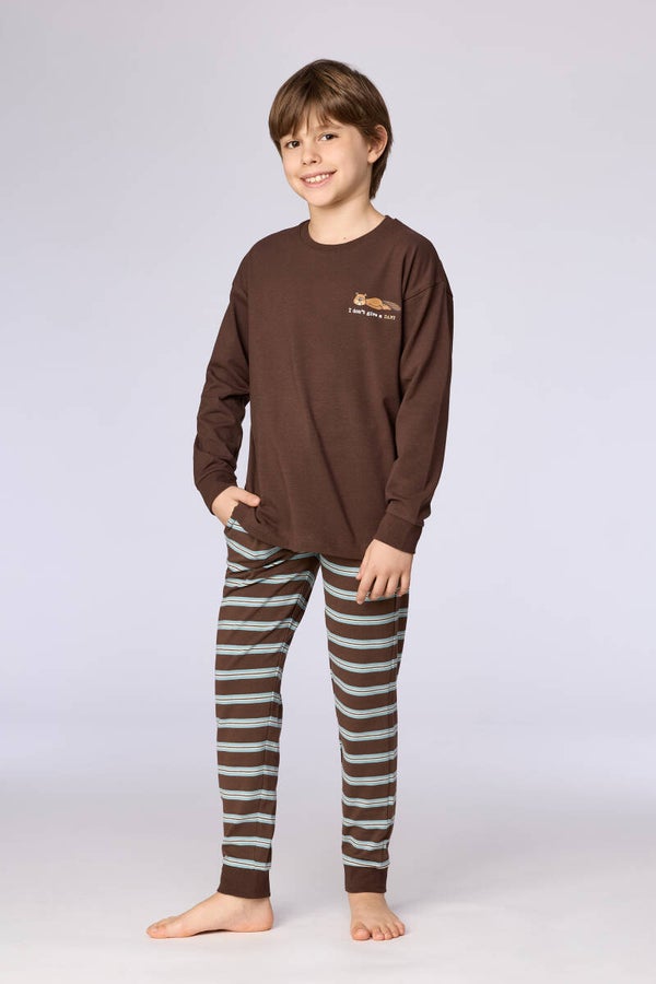 Jongens-Heren pyjama, bruin - 12 jaar